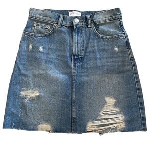 Zara Blue Distressed Denim Mini Skirt.